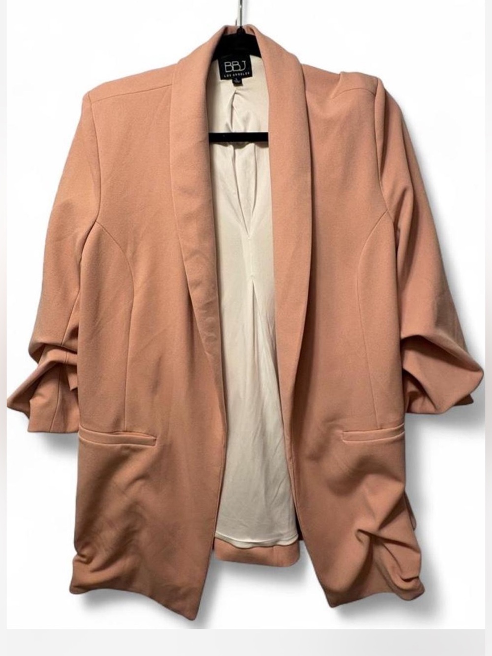BBJ Blush Pink Open-Front Shawl Collar Blazer